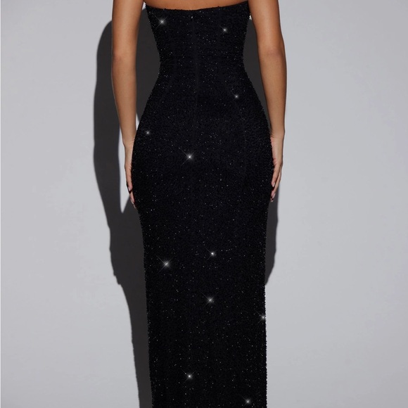 Oh Polly Black Embellished Strapless Gown - Picture 2 of 3